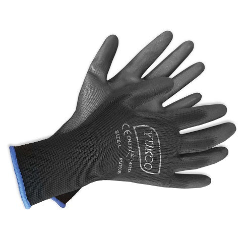 PU 1/2 Coated Nylon Gloves Black