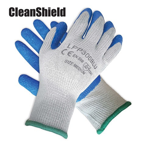 Latex  1/2 Coated Work Gloves. Blue On Gray
