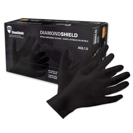 8 Mil DiamondShield Diamond Textured Nitrile Disposable Black Gloves