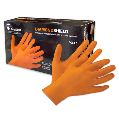 8 Mil DiamondShield Diamond Textured Nitrile Disposable Orange Gloves