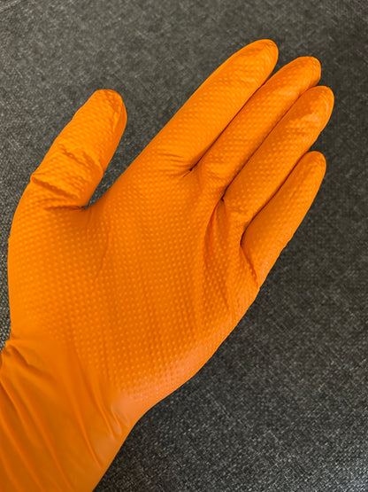 8 Mil DiamondShield Diamond Textured Nitrile Disposable Orange Gloves